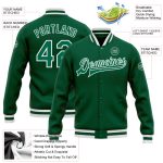 Custom Kelly Green Varsity Letterman Jacket - White Bomber Full-Snap Jacket Custom Kelly Green Kelly Green-White Bomber Full-Snap
