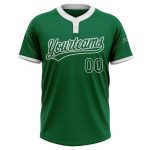 Custom Kelly Green Softball Jersey - Unisex Two-Button Green & White Custom Kelly Green Kelly Green-White Two-Button Unisex