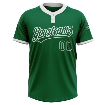 Custom Kelly Green Softball Jersey - Unisex Two-Button Green & White Custom Kelly Green Kelly Green-White Two-Button Unisex