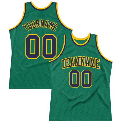 Custom Authentic Basketball Jersey in Kelly Green with Navy and Gold - Throwback Style Custom Kelly Green Navy-Gold Authentic