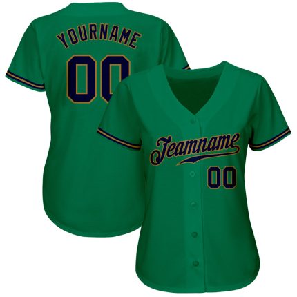Custom Kelly Green Navy-Old Gold Baseball Jersey - Authentic Design for Fans Custom Kelly Green Navy-Old Gold Authentic Baseball