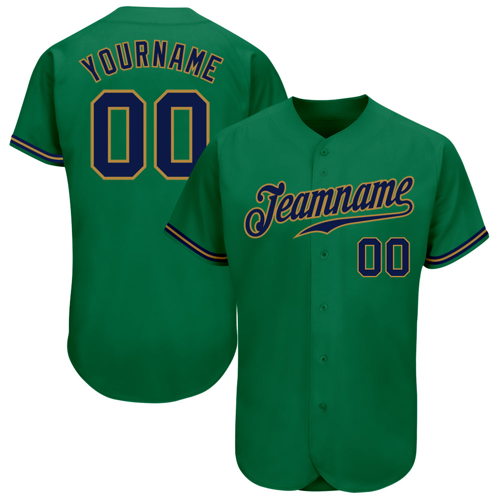 Custom Kelly Green Navy-Old Gold Baseball Jersey - Authentic Design for Fans Custom Kelly Green Navy-Old Gold Authentic Baseball