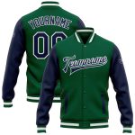 Custom Bomber Jacket Kelly Green Navy White Two Tone Full-Snap Varsity Letterman Custom Kelly Green Navy-White Bomber Full-Snap