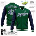 Custom Bomber Jacket Kelly Green Navy White Two Tone Full-Snap Varsity Letterman Custom Kelly Green Navy-White Bomber Full-Snap