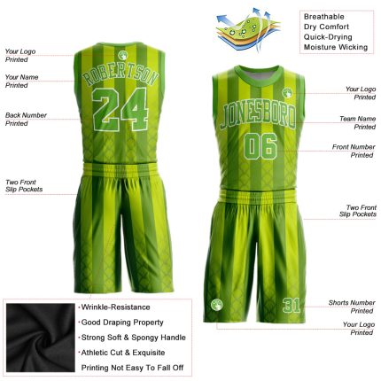 Custom Kelly Green Neon Sublimation Basketball Jersey - Round Neck, Green-White Design Custom Kelly Green Neon Green-White