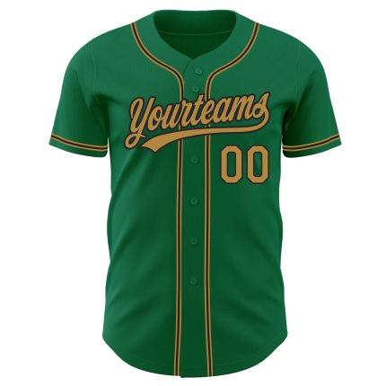 Custom Kelly Green Black Gold Baseball Jersey - Authentic Team Jersey Custom Kelly Green Old Gold-Black Authentic Baseball