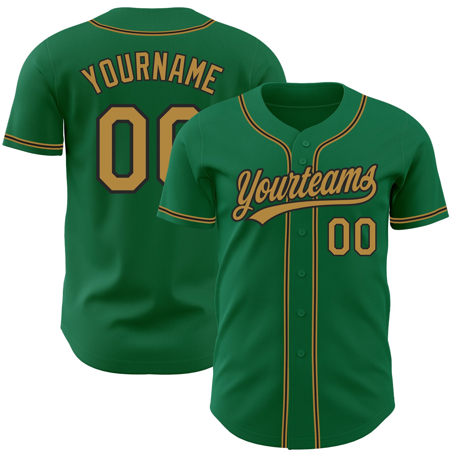 Custom Kelly Green Black Gold Baseball Jersey - Authentic Team Jersey Custom Kelly Green Old Gold-Black Authentic Baseball
