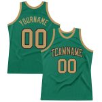 Custom Kelly Green Authentic Throwback Basketball Jersey - Black and Old Gold Design Custom Kelly Green Old Gold-Black Authentic