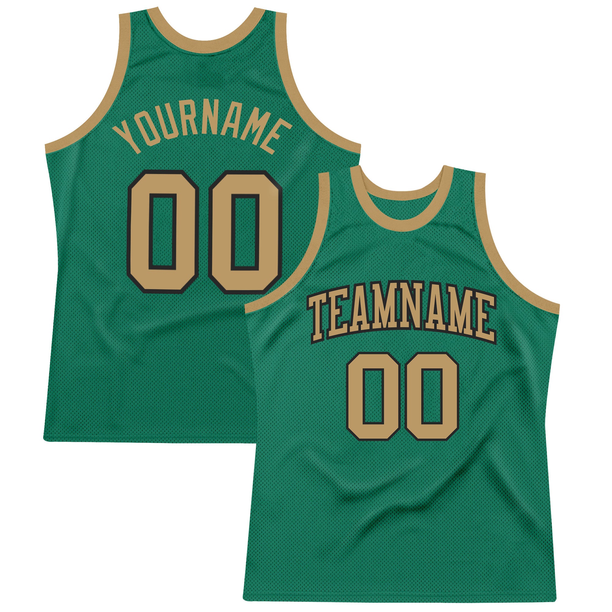 Custom Kelly Green Authentic Throwback Basketball Jersey - Black and Old Gold Design Custom Kelly Green Old Gold-Black Authentic