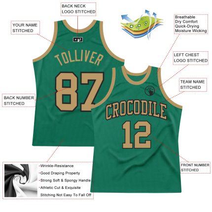 Custom Kelly Green Authentic Throwback Basketball Jersey - Black and Old Gold Design Custom Kelly Green Old Gold-Black Authentic