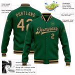 Custom Kelly Green Old Gold Black Varsity Letterman Bomber Jacket Full-Snap Custom Kelly Green Old Gold-Black Bomber Full-Snap