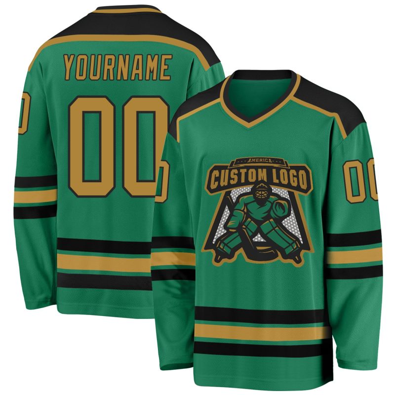 Custom Kelly Green Hockey Jersey with Old Gold and Black Accents - Personalized Team Apparel Custom Kelly Green Old Gold-Black