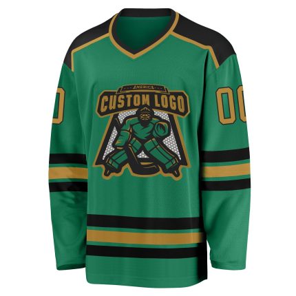 Custom Kelly Green Hockey Jersey with Old Gold and Black Accents - Personalized Team Apparel Custom Kelly Green Old Gold-Black