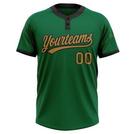 Custom Kelly Green Black Gold Two-Button Unisex Softball Jersey for Men and Women Custom Kelly Green Old Gold-Black Two-Button
