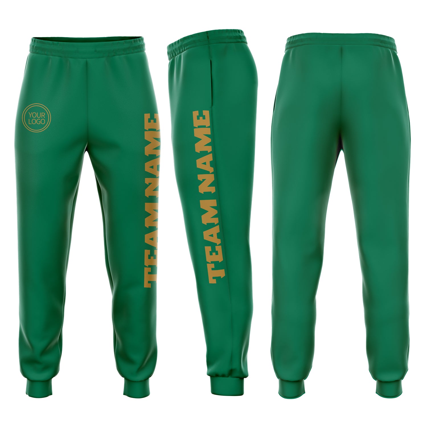 Custom Kelly Green Old Gold Fleece Jogger Sweatpants Custom Fleece Jogger Sweatpants in Kelly Green and Old Gold - Comfortable Athletic Wear Custom Kelly Green Old Gold Fleece