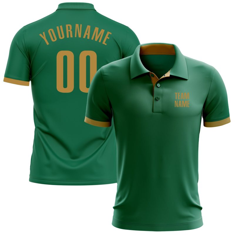 Custom Kelly Green Golf Polo Shirt - Old Gold Performance Fabric, Mens Activewear Custom Kelly Green Old Gold Performance