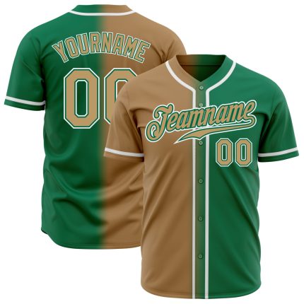 Custom Kelly Green Fade Baseball Jersey - Authentic Old Gold White Fashion Custom Kelly Green Old Gold-White Authentic Fade
