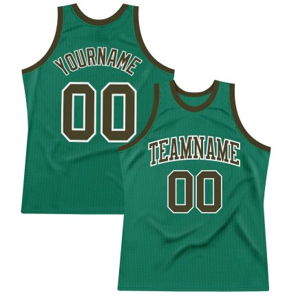 Custom Kelly Green Authentic Throwback Basketball Jersey - Olive-White Design Custom Kelly Green Olive-White Authentic Throwback