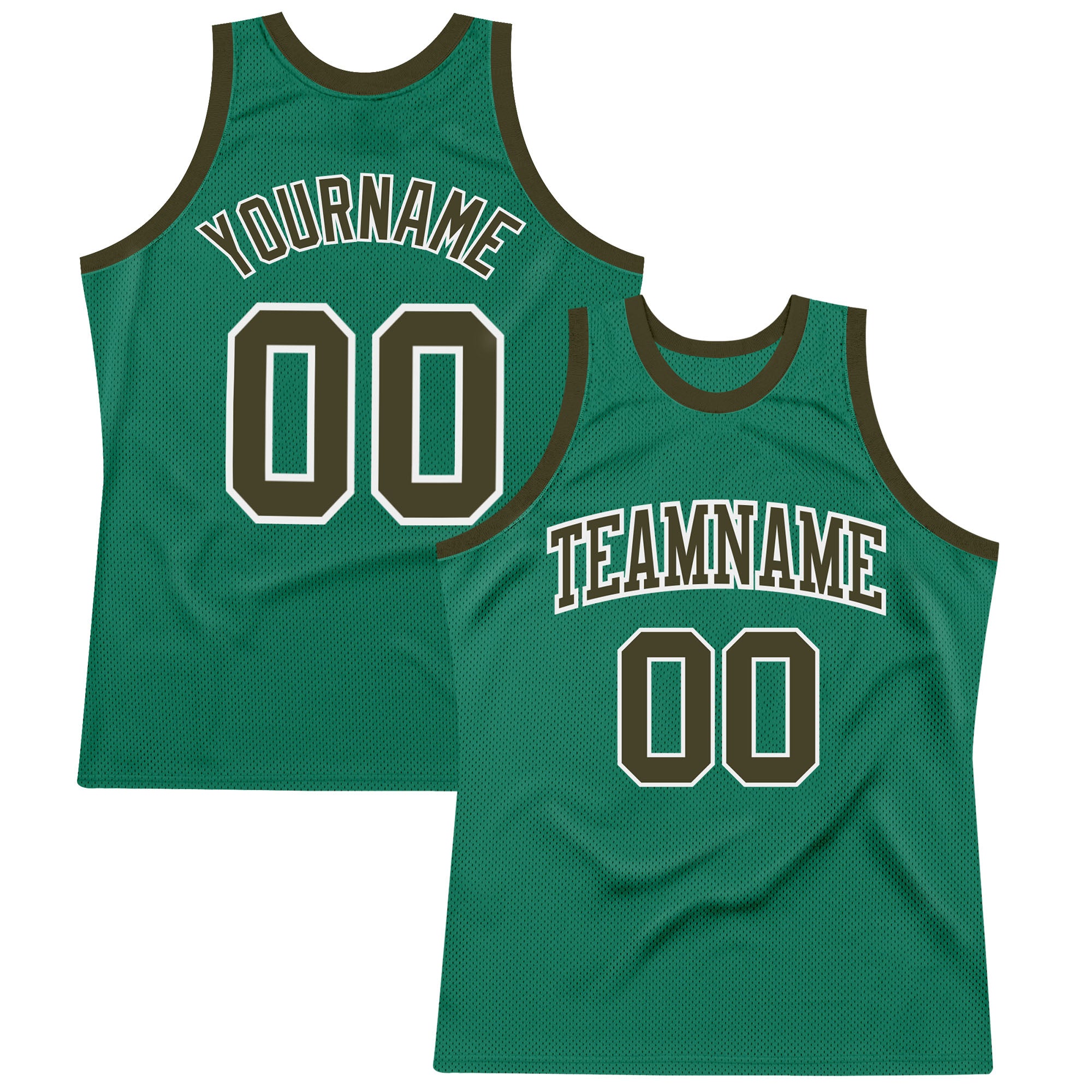 Custom Kelly Green Authentic Throwback Basketball Jersey - Olive-White Design Custom Kelly Green Olive-White Authentic Throwback
