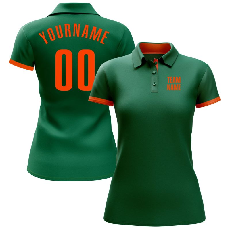Custom Kelly Green Performance Golf Polo Shirt for Men - Breathable Fabric Orange Accents Custom Kelly Green Orange Performance