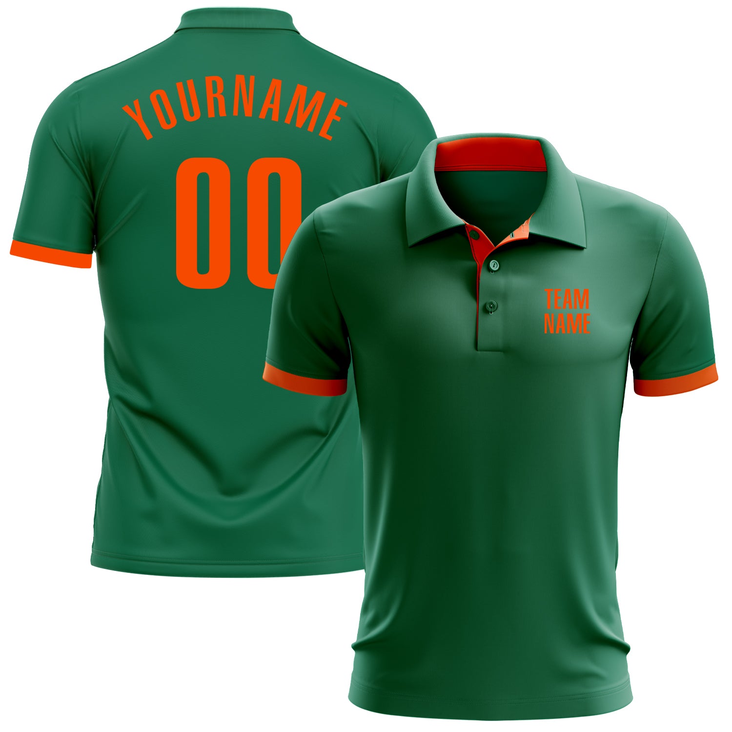 Custom Kelly Green Orange Performance Golf Polo Shirt Custom Kelly Green Performance Golf Polo Shirt for Men - Breathable Fabric Orange Accents Custom Kelly Green Orange Performance