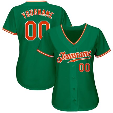 Custom Kelly Green Authentic Baseball Jersey with Orange-White Details, Style 9945 Custom Kelly Green Orange-White Authentic