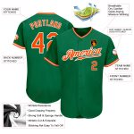 Custom Kelly Green Authentic Baseball Jersey with Orange-White Details, Style 9945 Custom Kelly Green Orange-White Authentic