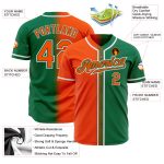 Custom kelly green, orange and white fade baseball jersey, back view