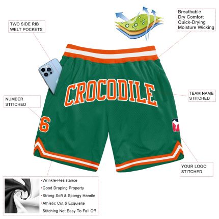 Custom Orange-White Basketball Shorts | Kelly Green Authentic Throwback Custom Kelly Green Orange-White Authentic Throwback