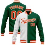 Kelly Green Orange-White Varsity Letterman Bomber Jacket Full-Snap Custom Fashion Custom Kelly Green Orange-White Bomber