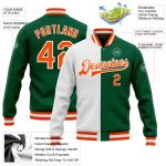 Kelly Green Orange-White Varsity Letterman Bomber Jacket Full-Snap Custom Fashion Custom Kelly Green Orange-White Bomber