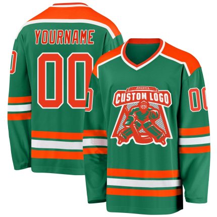 Custom Kelly Green Hockey Jersey with Orange and White Accents Custom Kelly Green Orange-White Hockey Jersey