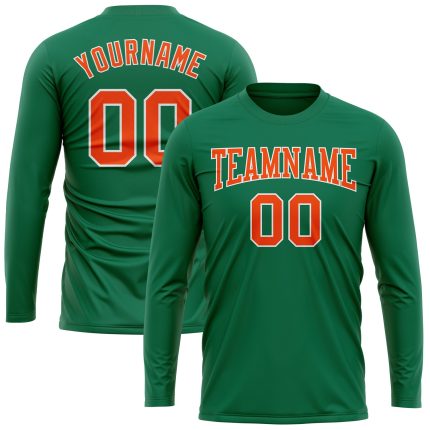 Custom Kelly Green Long Sleeve Performance T-Shirt - Orange-White Salute To Service Custom Kelly Green Orange-White Long