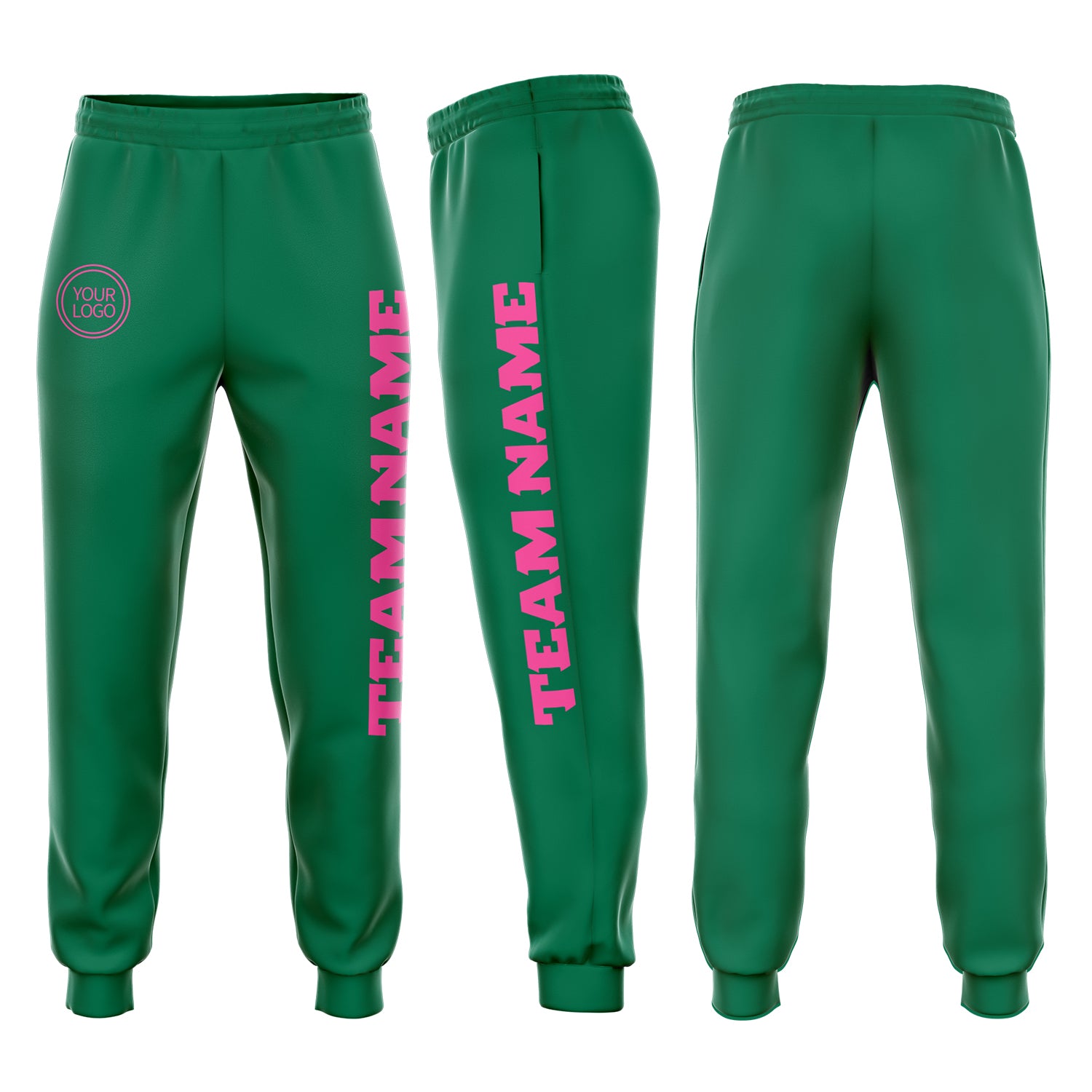Kelly Green Pink Fleece Sweatpants for Women | Custom Jogger Style Custom Kelly Green Pink Fleece Jogger Sweatpants