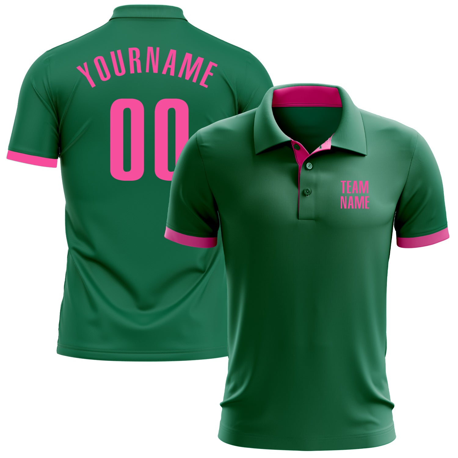 Custom Kelly Green Pink Golf Polo Shirt for Performance, Mens Outdoor Apparel Custom Kelly Green Pink Performance Golf Polo