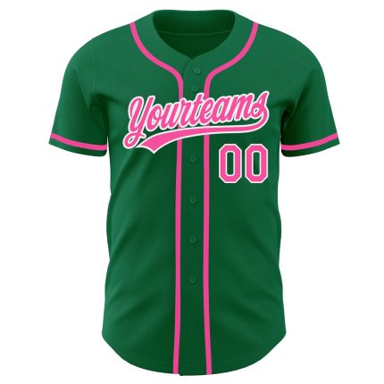 Authentic Custom Baseball Jersey in Kelly Green with Pink and White Details Custom Kelly Green Pink-White Authentic Baseball
