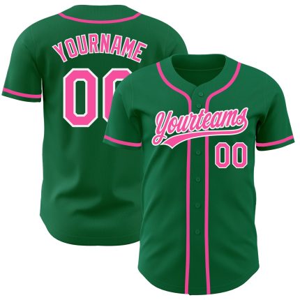 Authentic Custom Baseball Jersey in Kelly Green with Pink and White Details Custom Kelly Green Pink-White Authentic Baseball