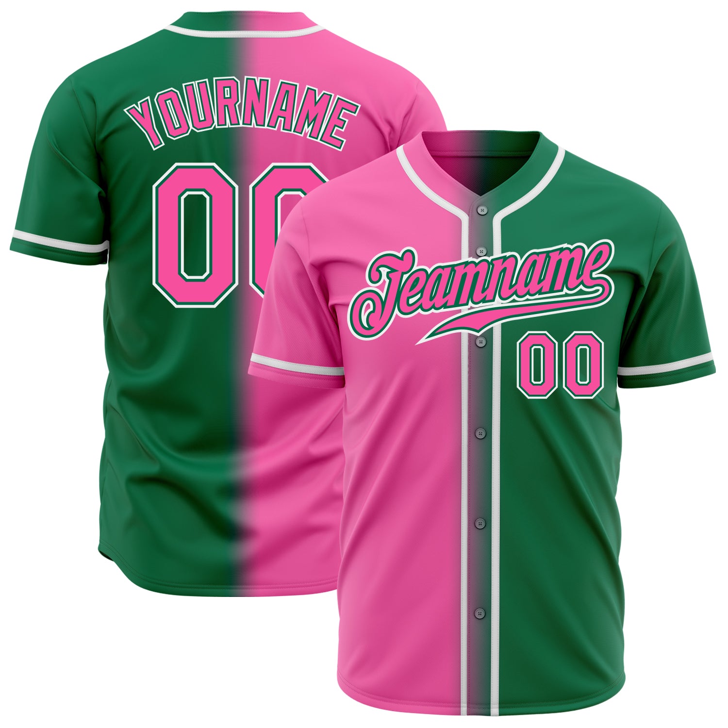 Custom Kelly Green Fade Authentic Baseball Jersey - Pink-White Fashion Style Custom Kelly Green Pink-White Authentic Fade