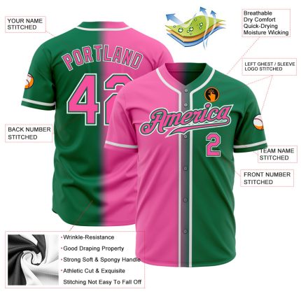 Custom Kelly Green Fade Authentic Baseball Jersey - Pink-White Fashion Style Custom Kelly Green Pink-White Authentic Fade