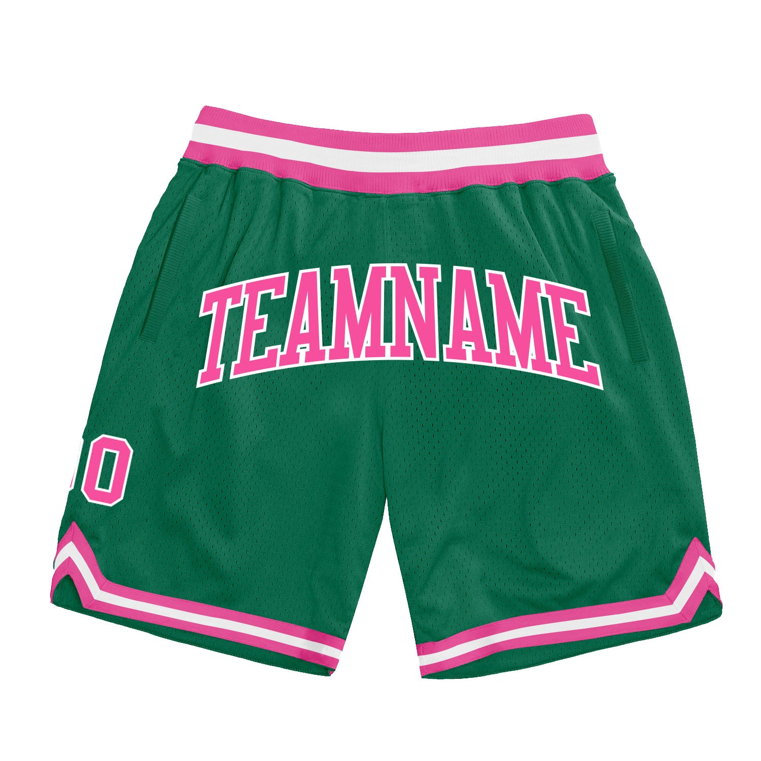 Custom Kelly Green Basketball Shorts - Authentic Throwback Style in Pink and White Custom Kelly Green Pink-White Authentic