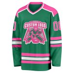 Custom Hockey Jersey in Kelly Green with Pink-White Trim Custom Kelly Green Pink-White Hockey Jersey
