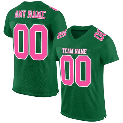 Custom Kelly Green Authentic Football Jersey with Pink-White Mesh Custom Kelly Green Pink-White Mesh Authentic Football Jersey