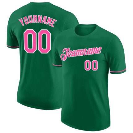Custom Performance T-Shirt in Kelly Green with Pink and White Design Custom Kelly Green Pink-White Performance T-Shirt