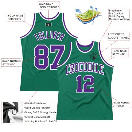 Authentic Throwback Basketball Jersey - Custom Kelly Green with Purple and White Custom Kelly Green Purple-White Authentic