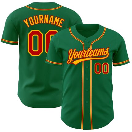 Custom Kelly Green Red Gold Baseball Jersey - Authentic Design for Fans Custom Kelly Green Red-Gold Authentic Baseball Jersey