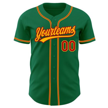 Custom Kelly Green Red Gold Baseball Jersey - Authentic Design for Fans Custom Kelly Green Red-Gold Authentic Baseball Jersey