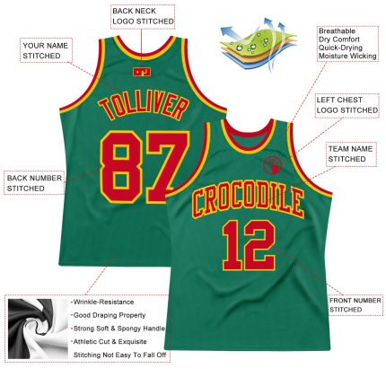 Custom Kelly Green Red Gold Basketball Jersey - Authentic Throwback Style Custom Kelly Green Red-Gold Authentic Throwback