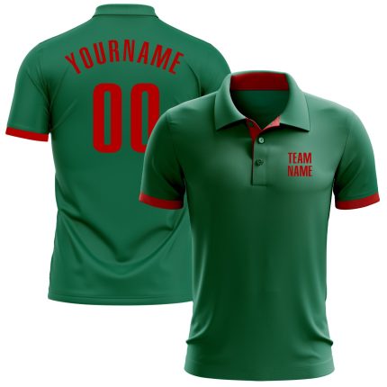 Custom Kelly Green Red Performance Golf Polo Shirt for Men - Breathable Athletic Wear Custom Kelly Green Red Performance