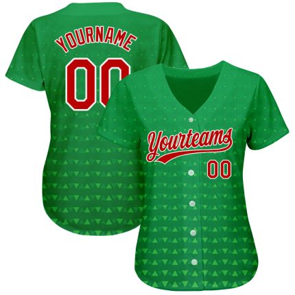 Authentic 3D Pattern Baseball Jersey in Kelly Green, Red & White - Custom Design Custom Kelly Green Red-White 3D Pattern