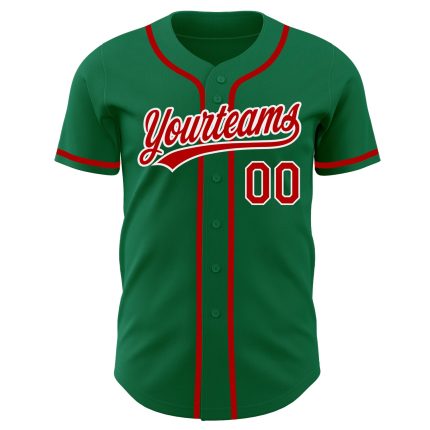 Authentic Custom Kelly Green Baseball Jersey with Red and White Details Custom Kelly Green Red-White Authentic Baseball Jersey